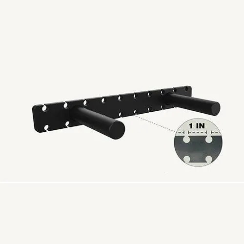 Close-up of the black powder-coated Studlock steel bracket, showing the pre-drilled hole pattern used for the floating shelf mounting system. Photo from ultrashelf.com.